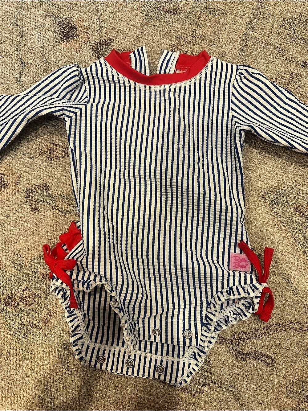 RuffleButts Seersucker Long Sleeve One-Piece Rash Guard Swimsuit Rash Guard